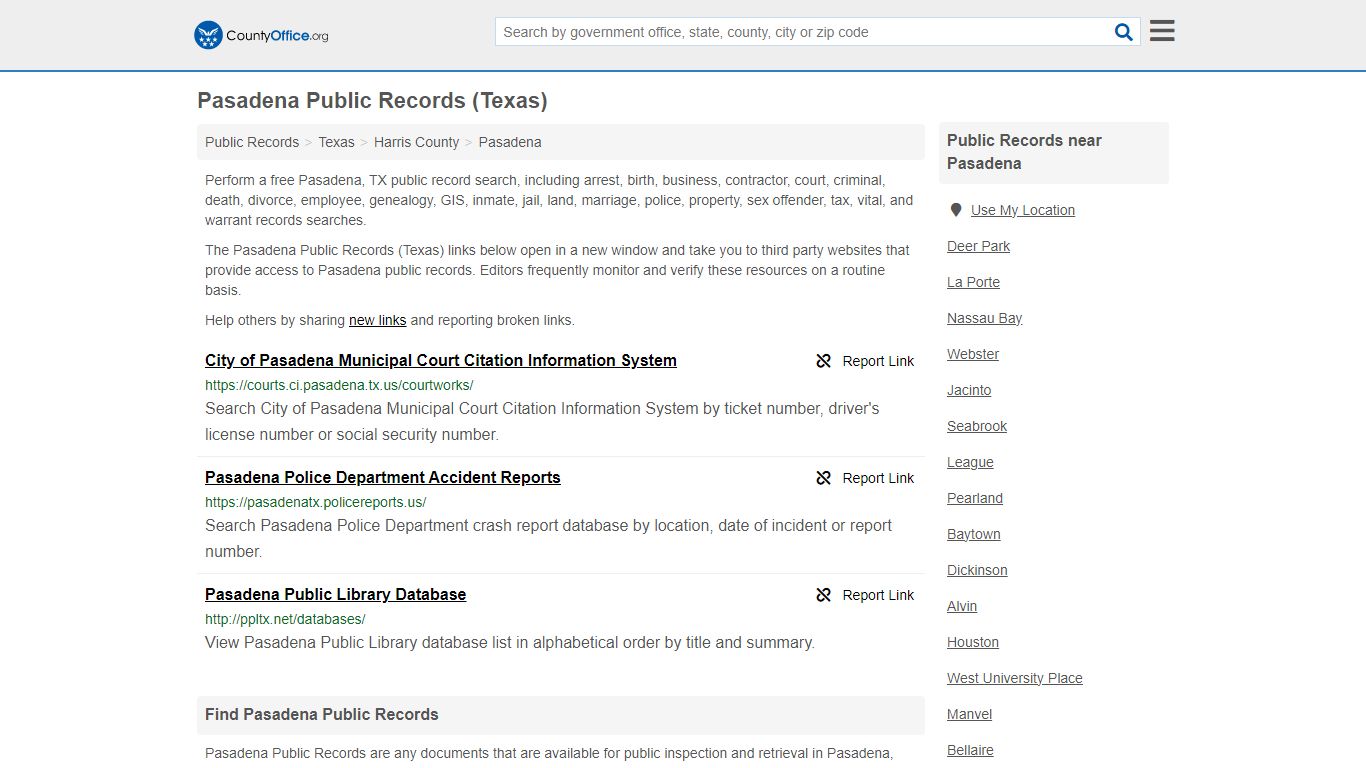 Public Records - Pasadena, TX (Business, Criminal, GIS, Property ...